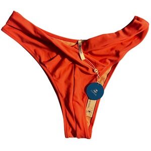 Cupshe‎ High Leg Bikini Bottom Coral Red Ruched Front Size Large NWT